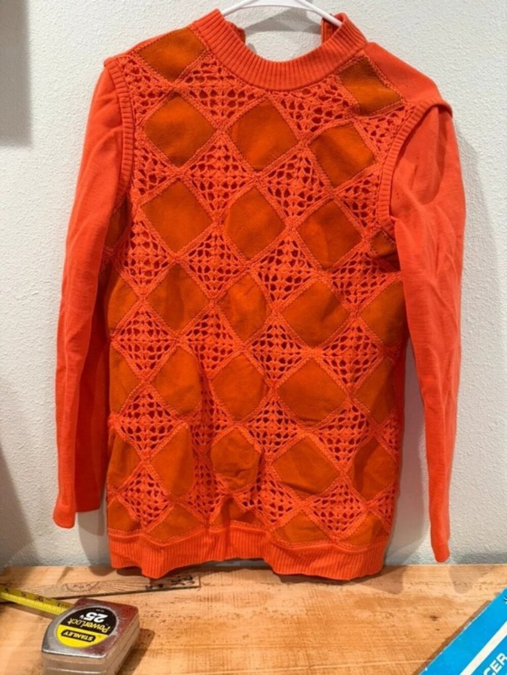 Vintage DiCosta Open Knit Diamond Patchwork Sweater